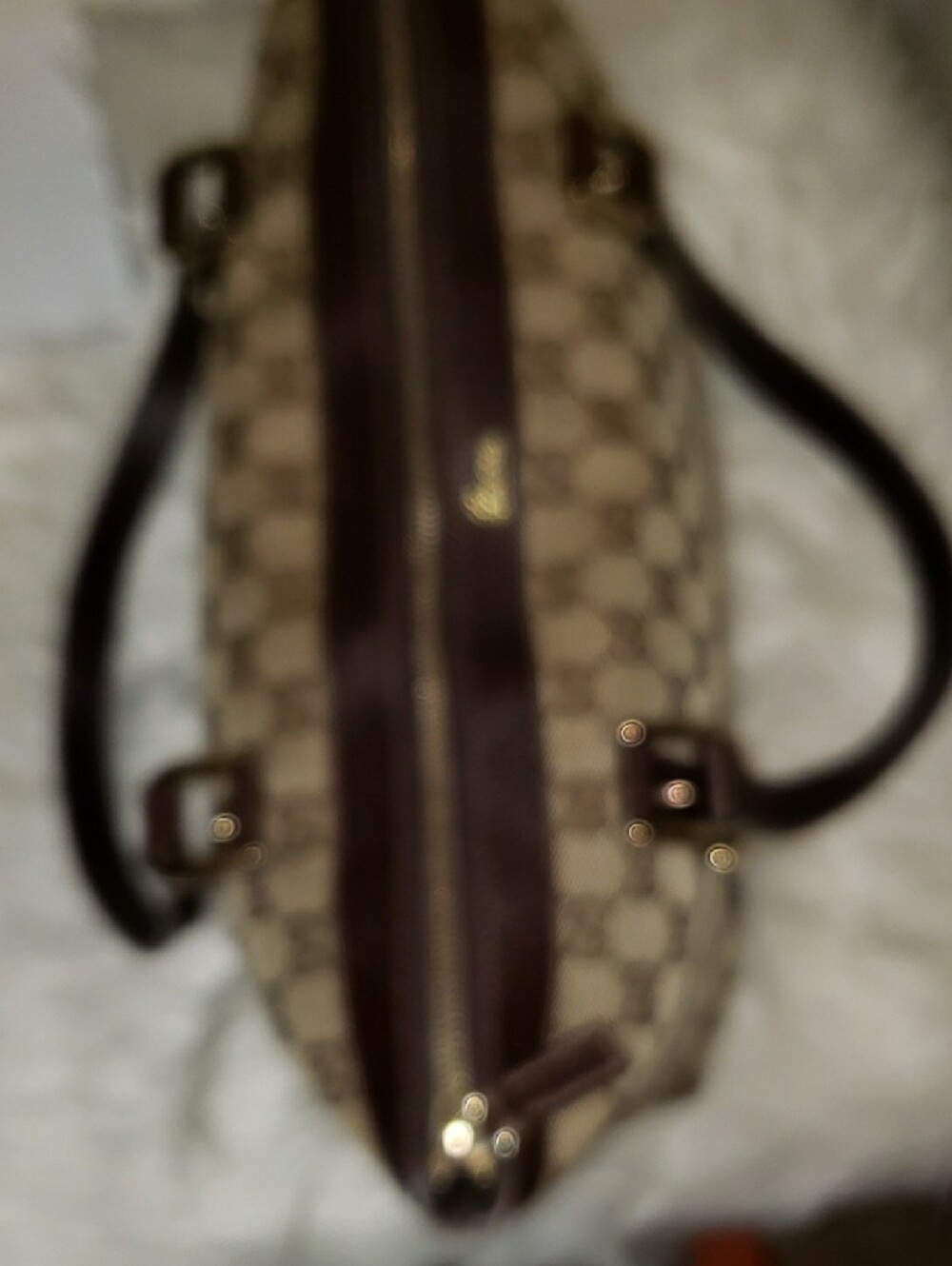 Gucci Beige GG Canvas Shoulder Bag with Dark Brown Leather Trim - Picture 7 of 16